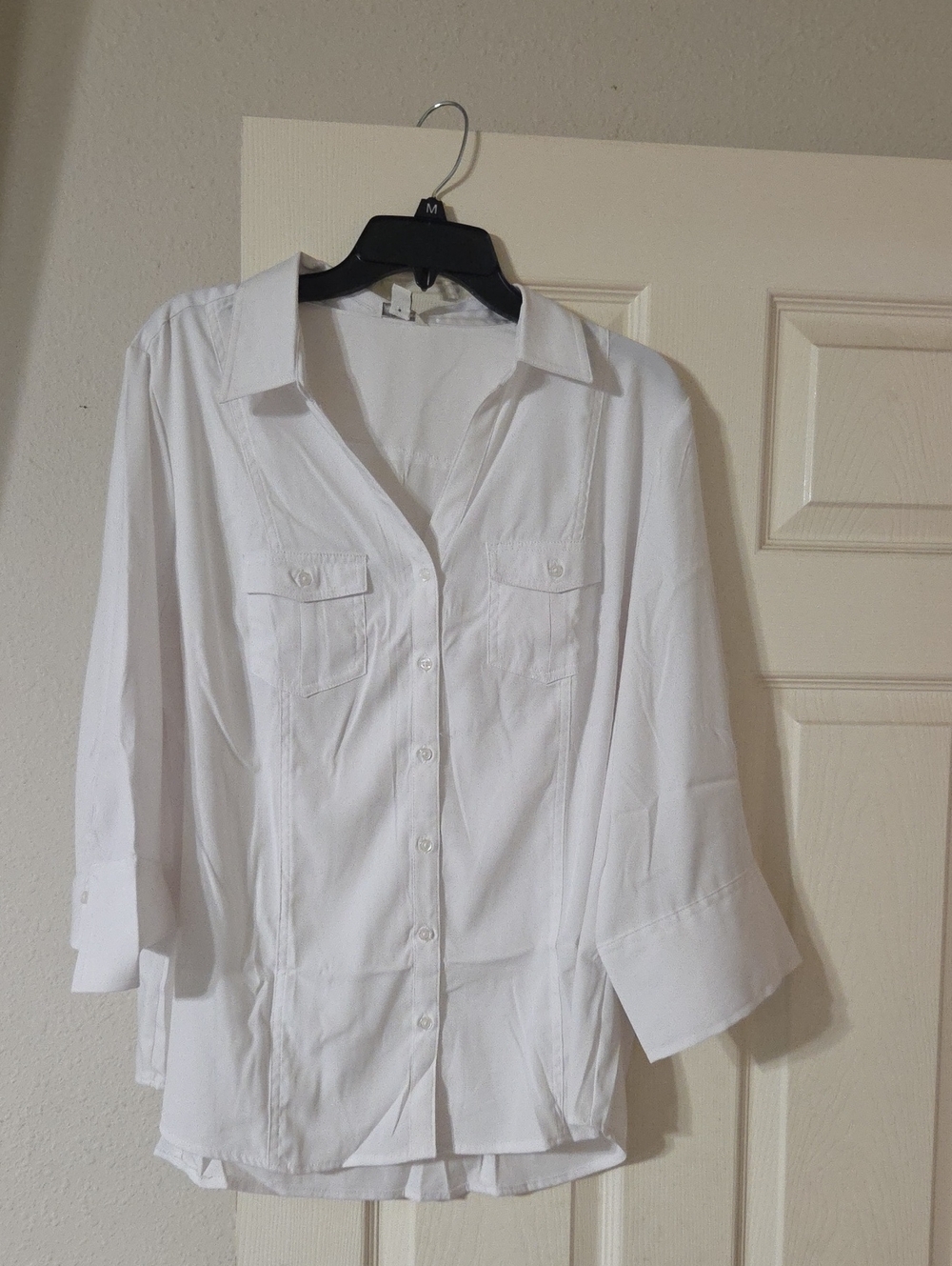Cato White Button-Down Shirt with Chest Pockets & 3/4 Length Sleeves Size 18/20